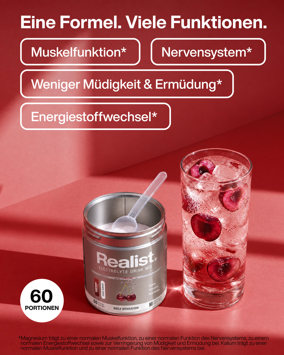 Elektrolyte Pulver Kirsche - DAILY Hydration Dose - 60 Portionen