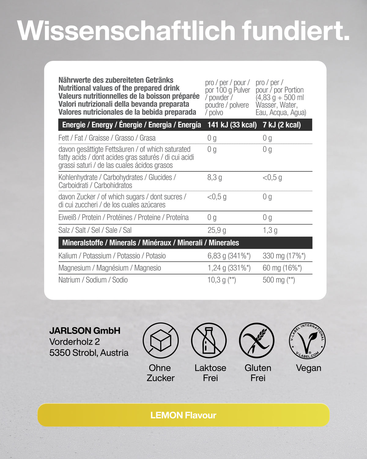 Elektrolyte Pulver Zitrone - DAILY Hydration Dose - 60 Portionen